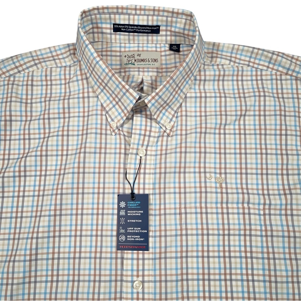 M Dumas & Sons Tattersall Performance Shirt XXL NWT Golf Stretch